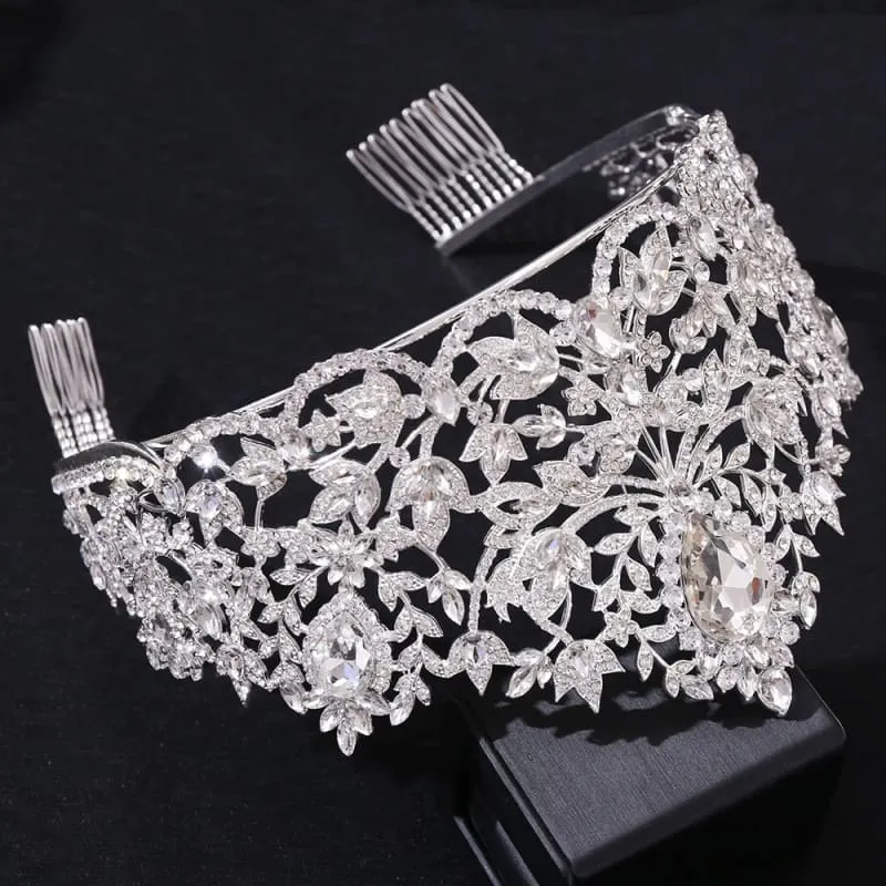Baroque Style Large Rhinestone Wedding Crown for a Glamorous Look