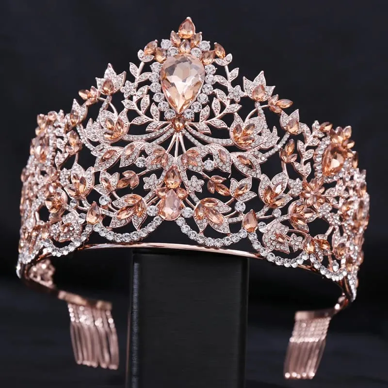 Baroque Style Large Rhinestone Wedding Crown for a Glamorous Look