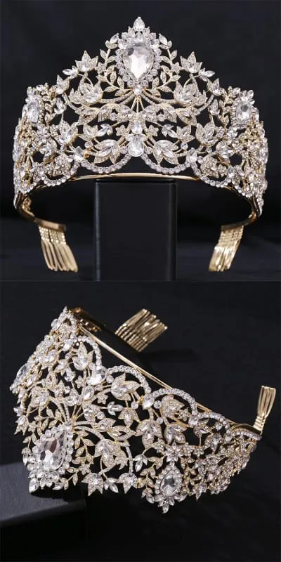 Baroque Style Large Rhinestone Wedding Crown for a Glamorous Look