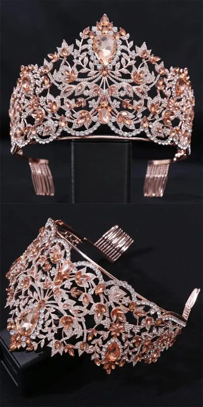 Baroque Style Large Rhinestone Wedding Crown for a Glamorous Look