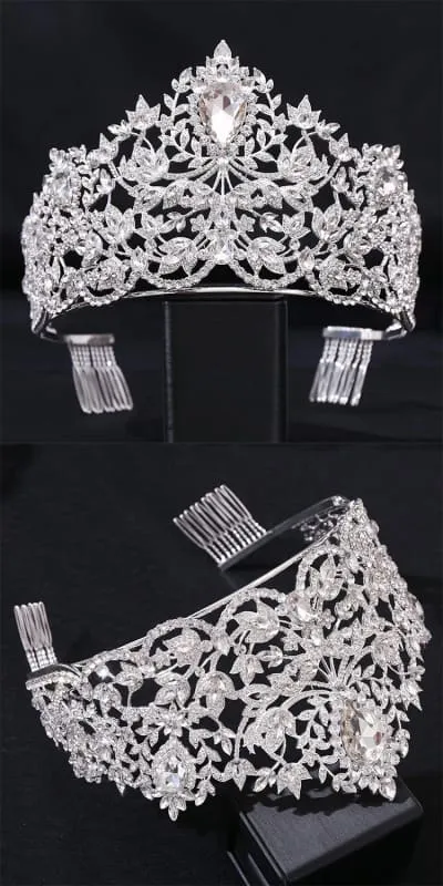 Baroque Style Large Rhinestone Wedding Crown for a Glamorous Look