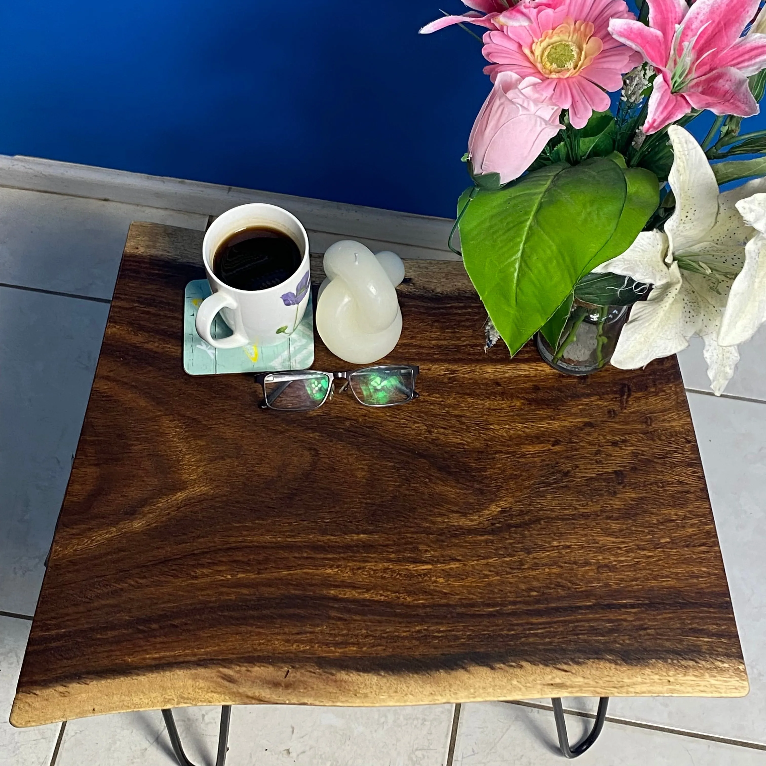 Bedside Table- Live Edge natural Wooden Side Table / Corner Table / Plant or book Stand Raintree Wood-OS 56 model