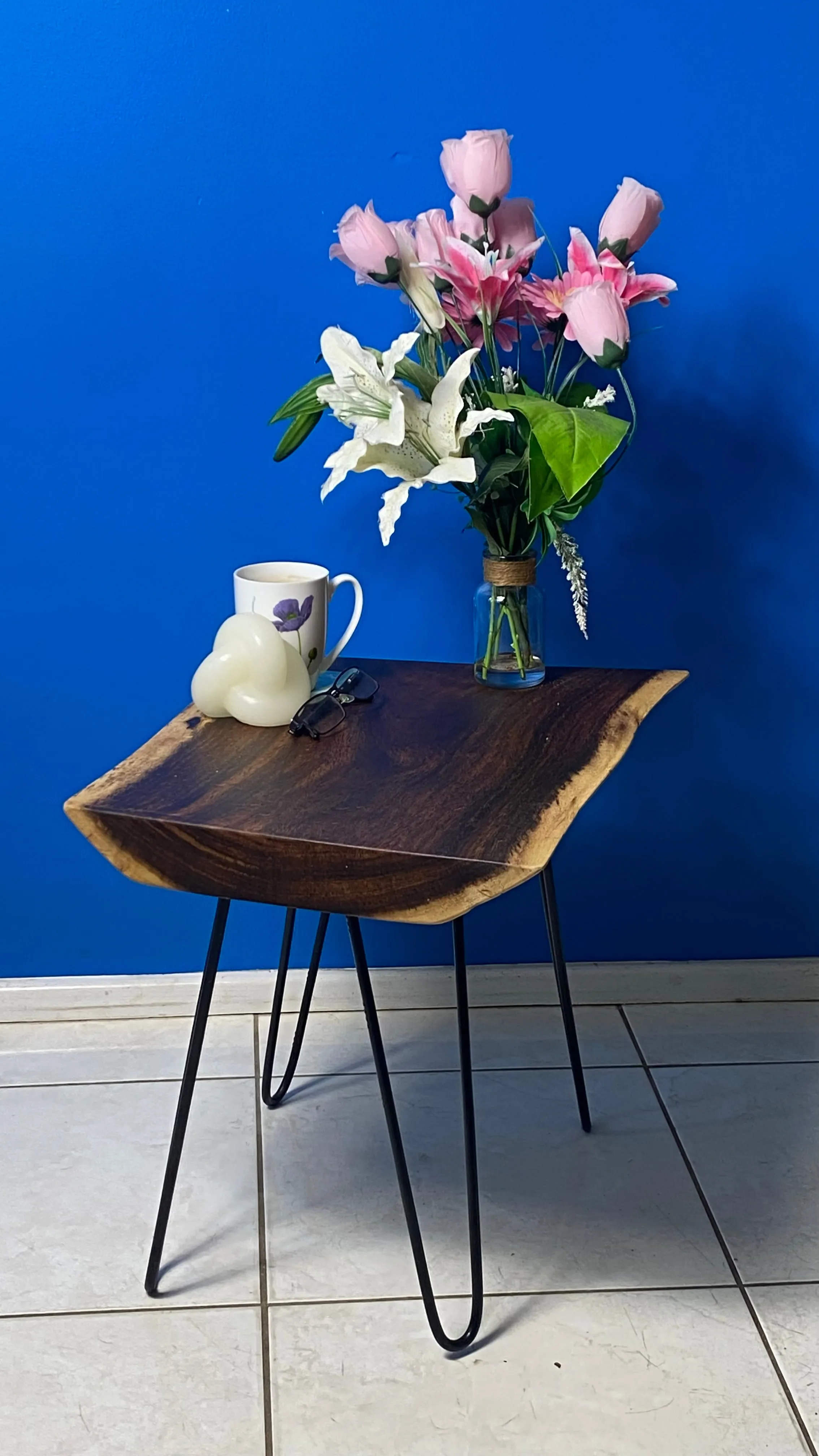 Bedside Table- Live Edge natural Wooden Side Table / Corner Table / Plant or book Stand Raintree Wood-OS 56 model