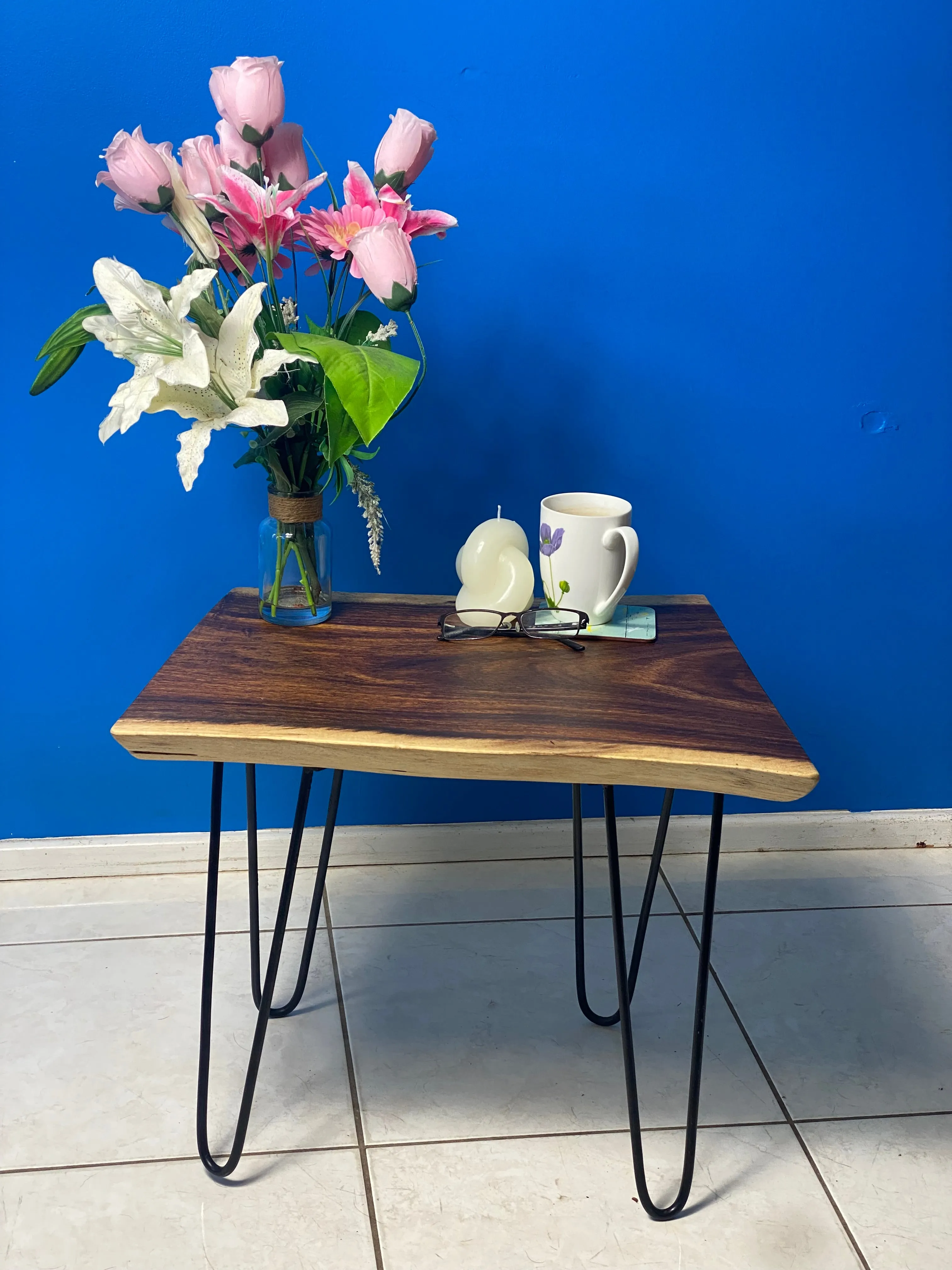 Bedside Table- Live Edge natural Wooden Side Table / Corner Table / Plant or book Stand Raintree Wood-OS 56 model