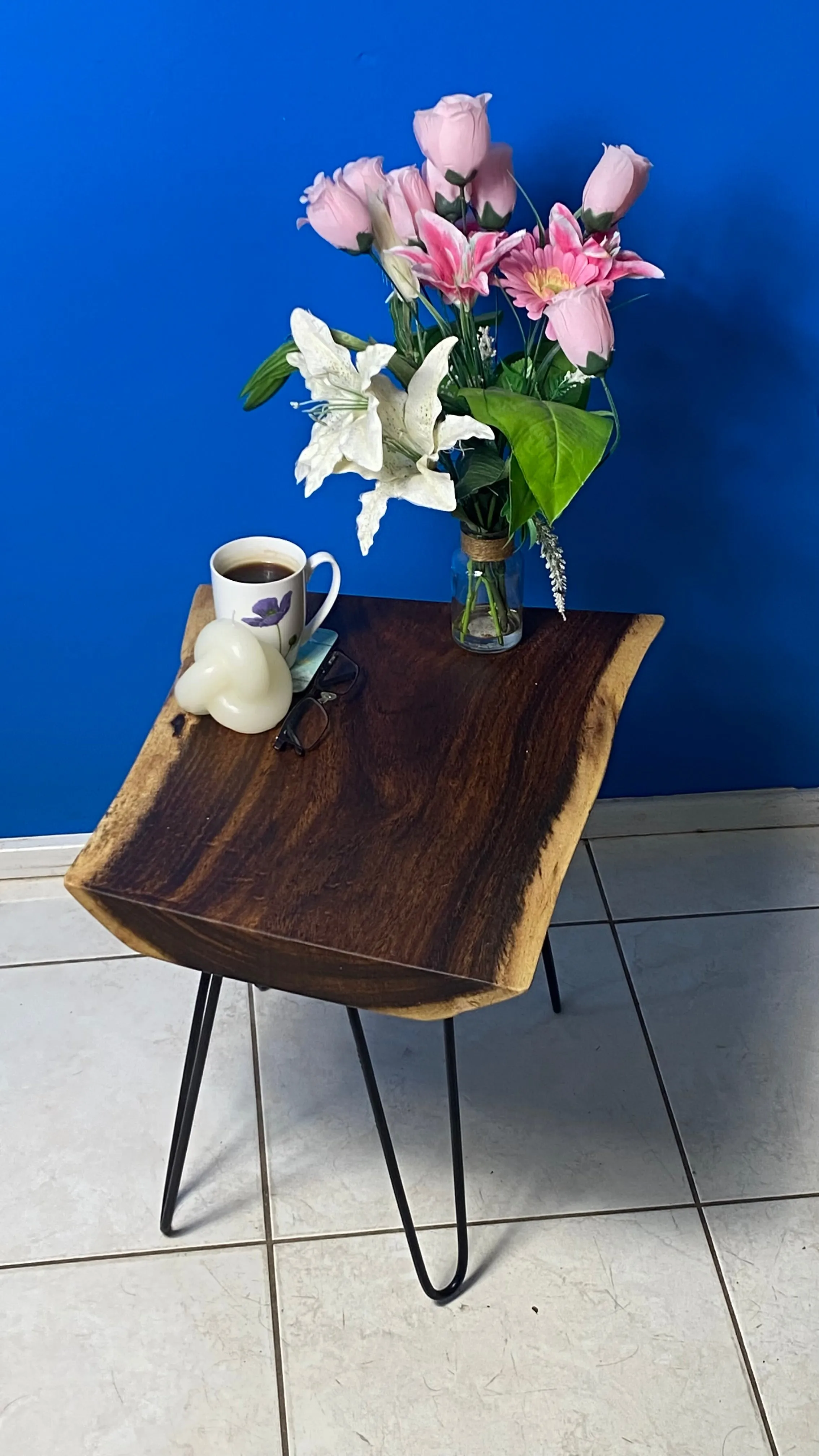 Bedside Table- Live Edge natural Wooden Side Table / Corner Table / Plant or book Stand Raintree Wood-OS 56 model