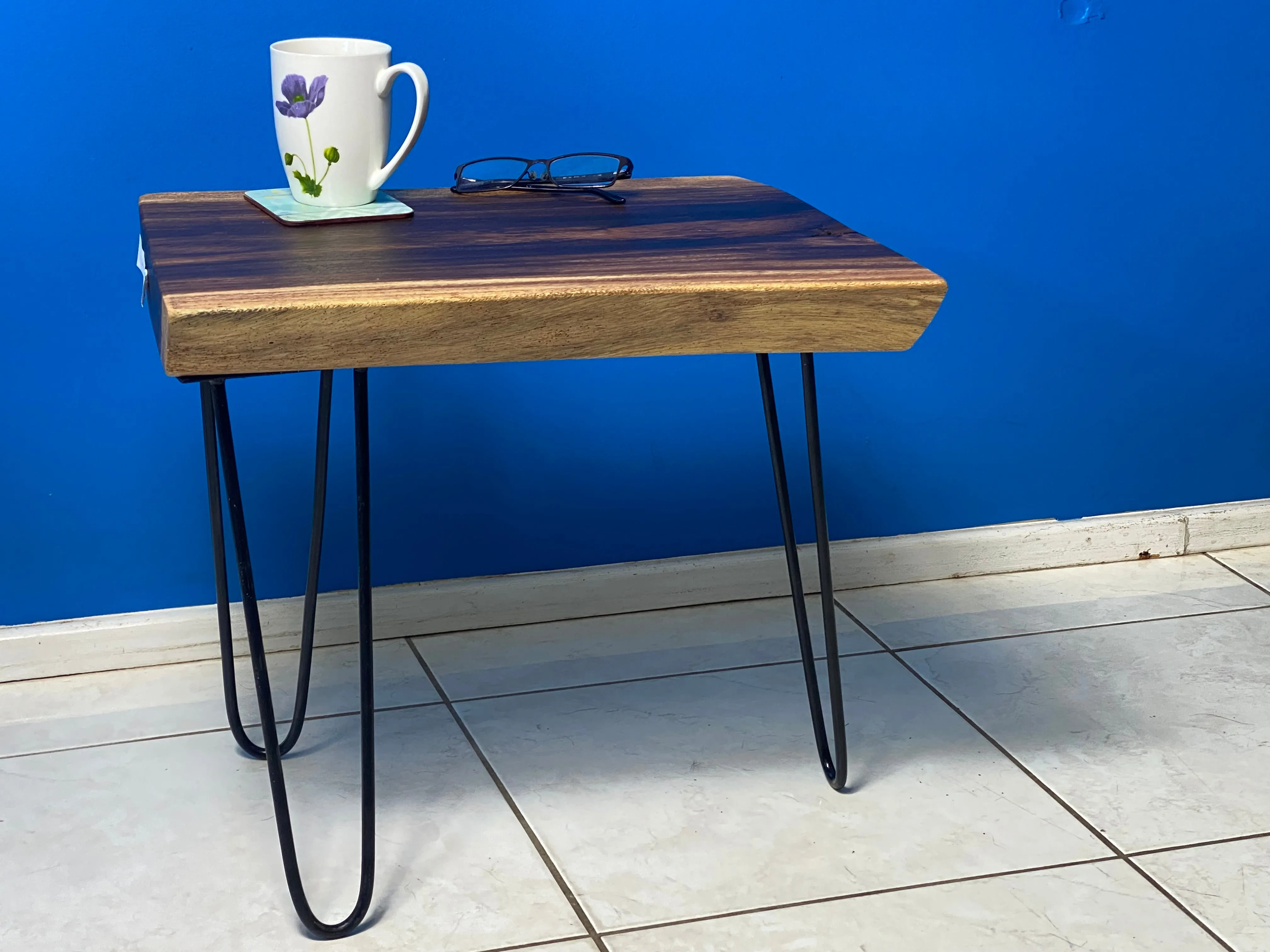 Bedside Table- Live Edge natural Wooden Side Table / Corner Table / Plant or book Stand Raintree Wood-OS 63 model