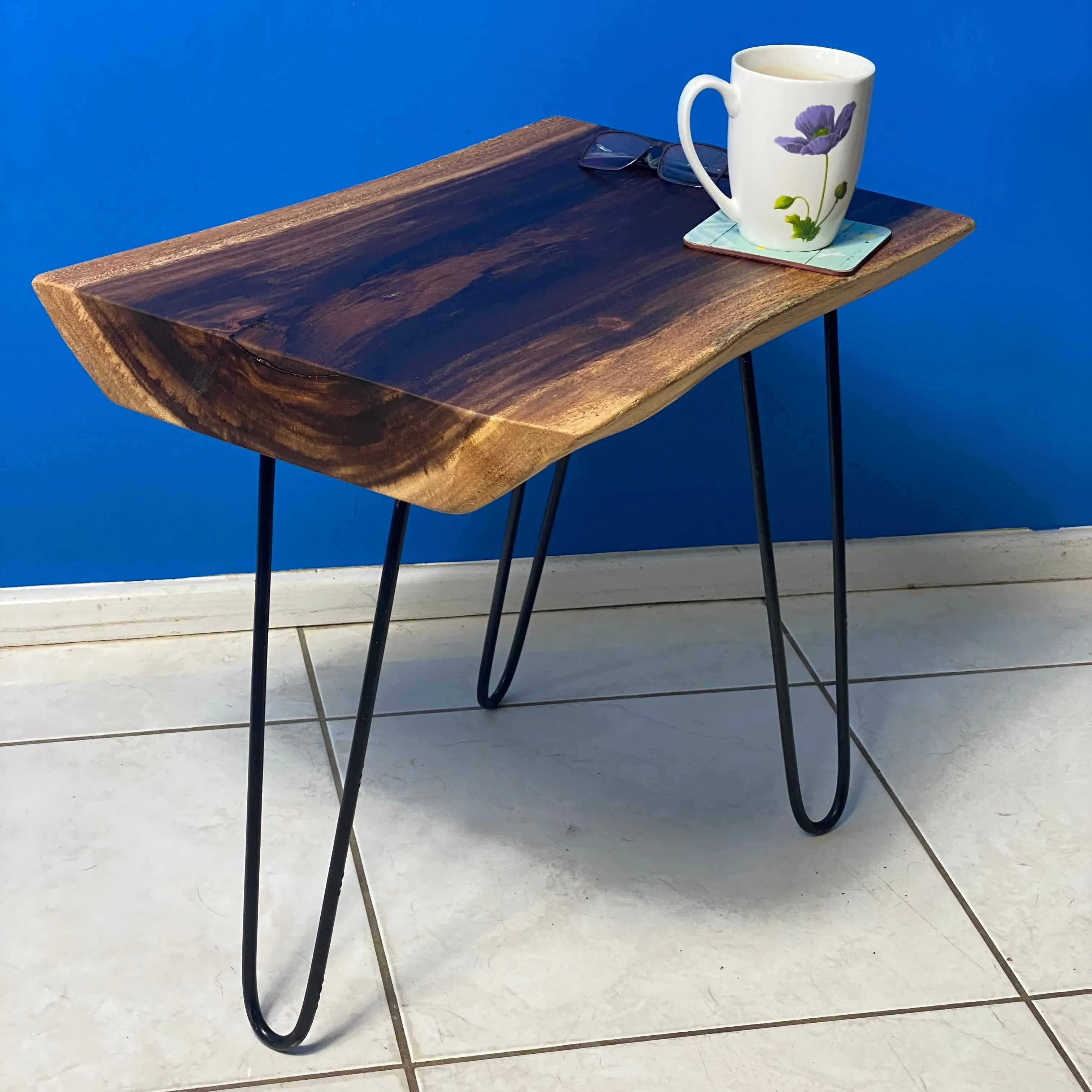 Bedside Table- Live Edge natural Wooden Side Table / Corner Table / Plant or book Stand Raintree Wood-OS 63 model