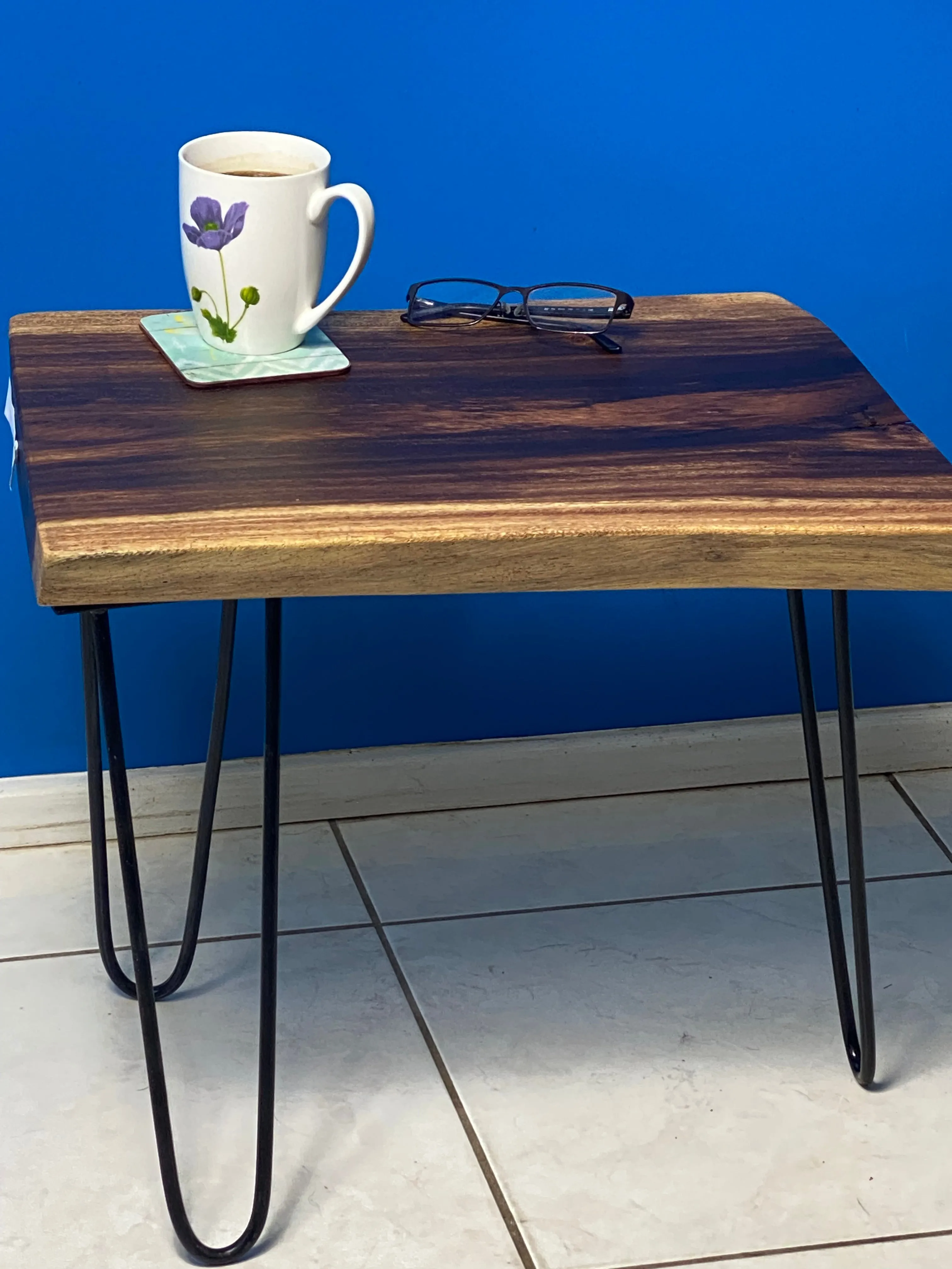 Bedside Table- Live Edge natural Wooden Side Table / Corner Table / Plant or book Stand Raintree Wood-OS 63 model