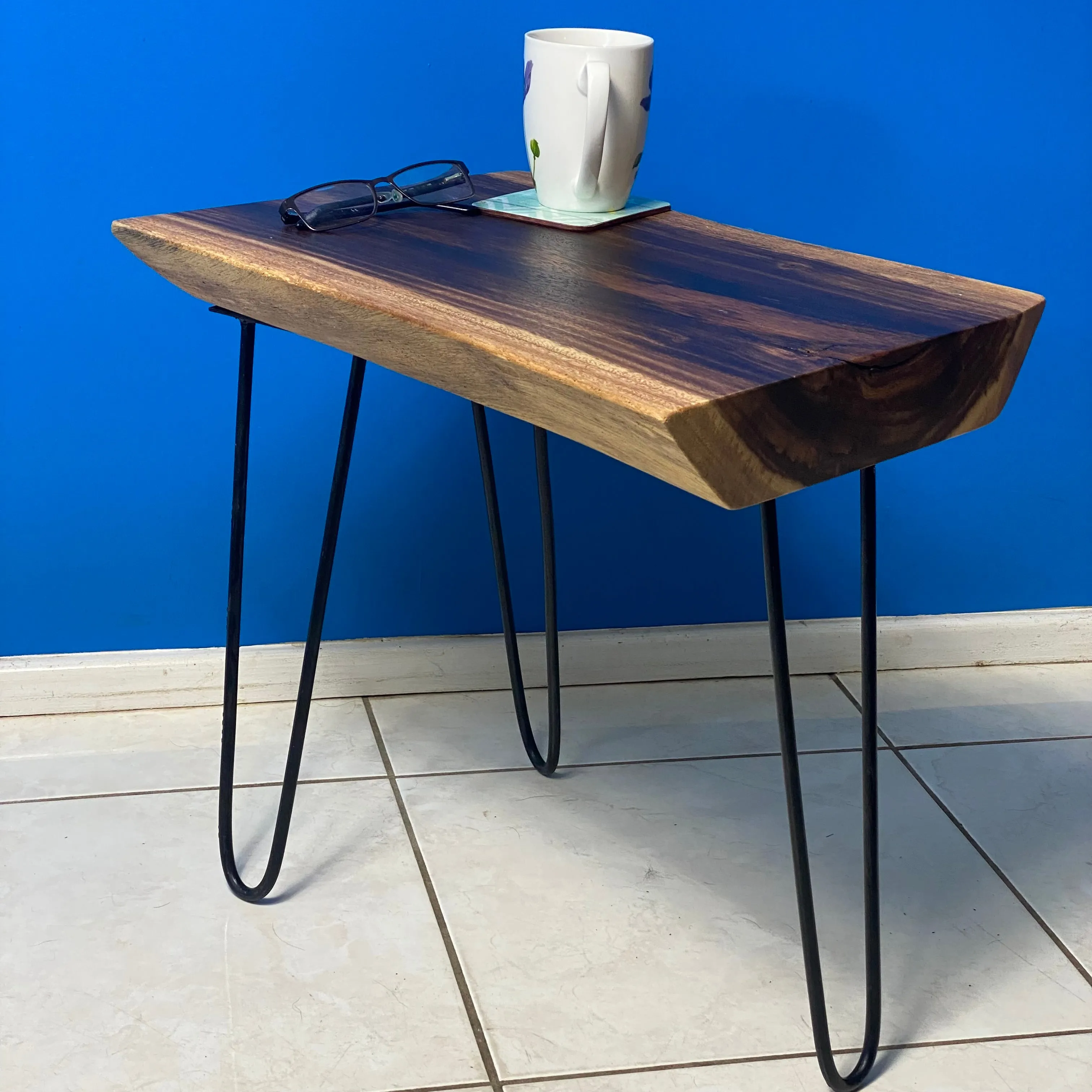 Bedside Table- Live Edge natural Wooden Side Table / Corner Table / Plant or book Stand Raintree Wood-OS 63 model