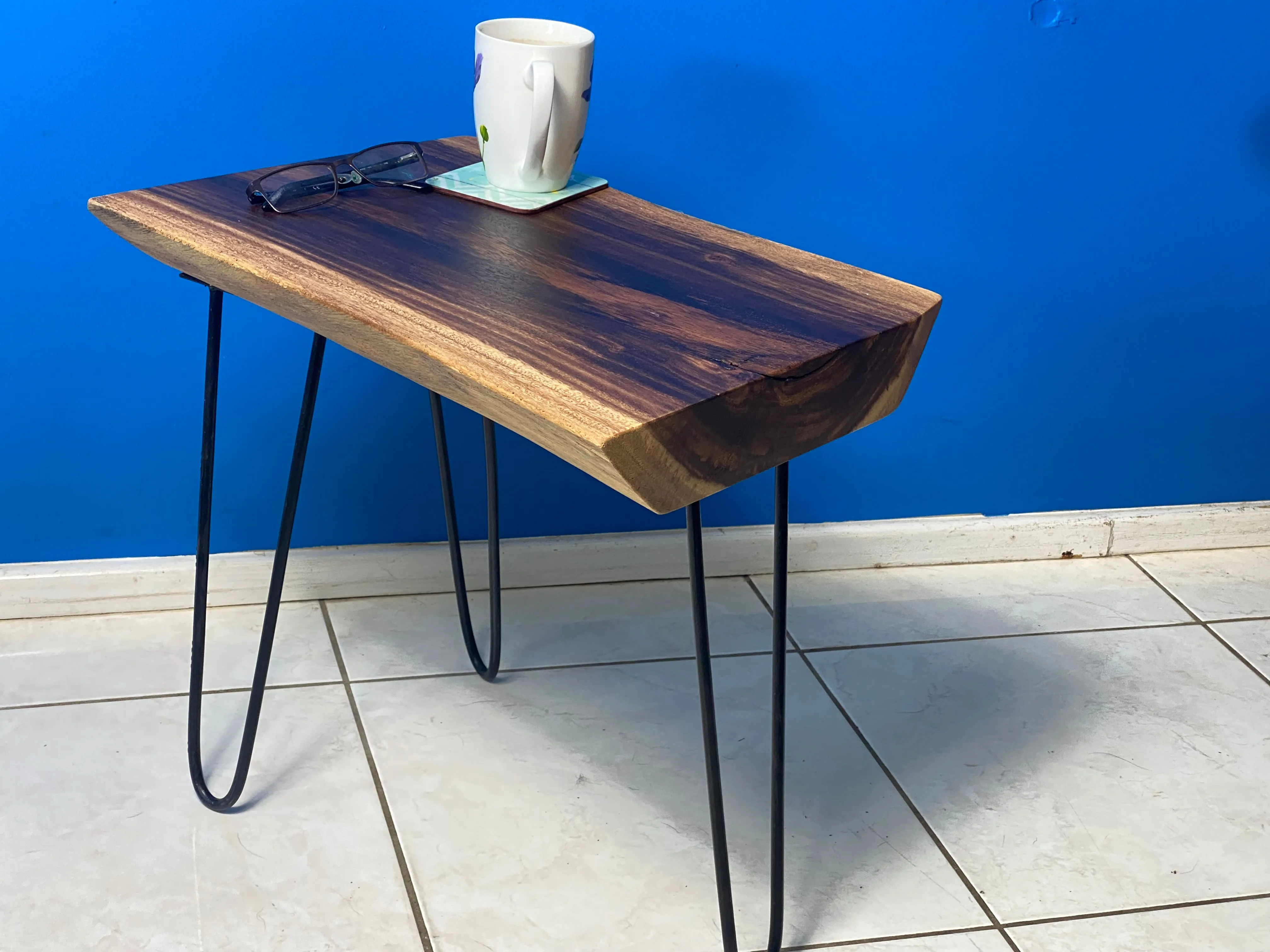 Bedside Table- Live Edge natural Wooden Side Table / Corner Table / Plant or book Stand Raintree Wood-OS 63 model