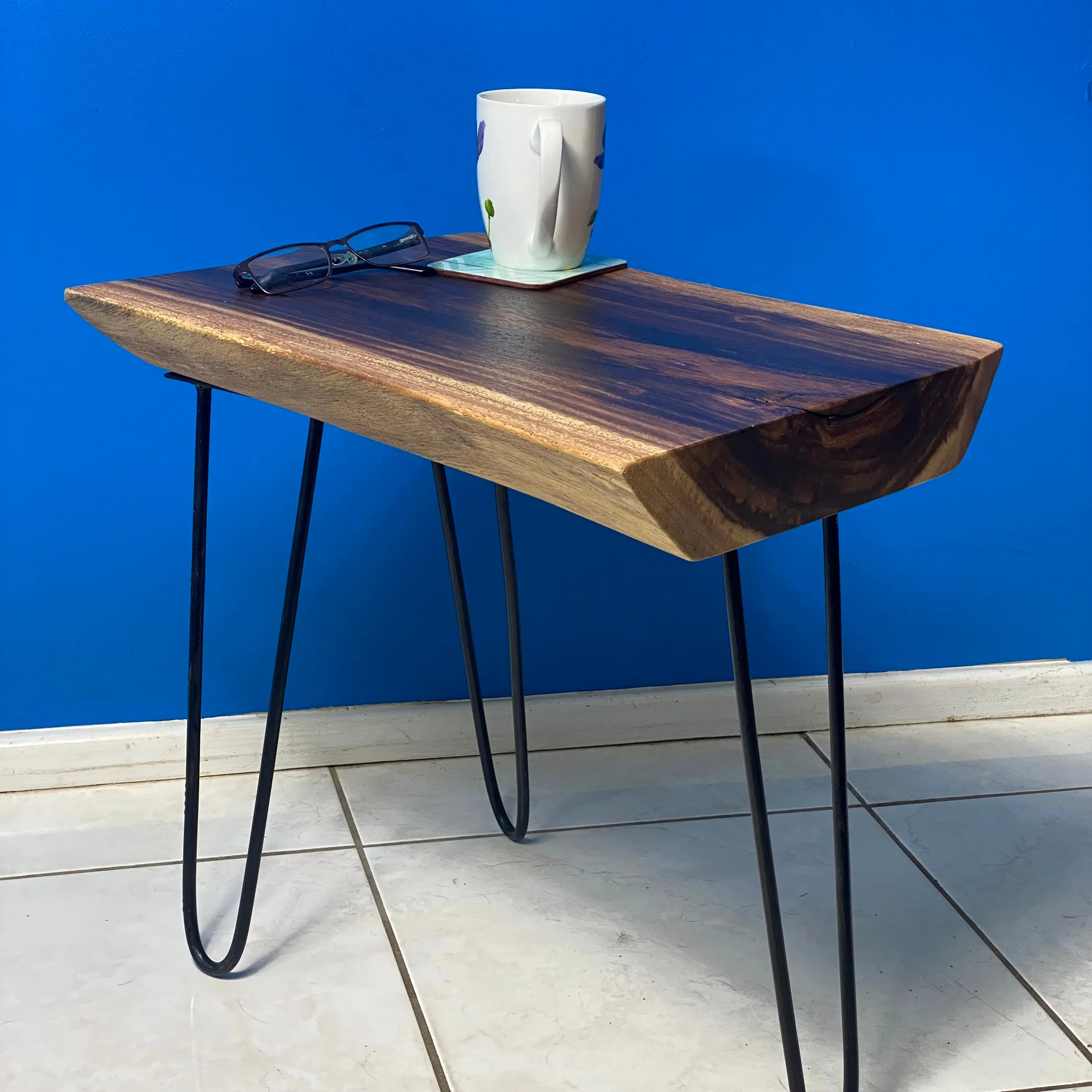 Bedside Table- Live Edge natural Wooden Side Table / Corner Table / Plant or book Stand Raintree Wood-OS 63 model