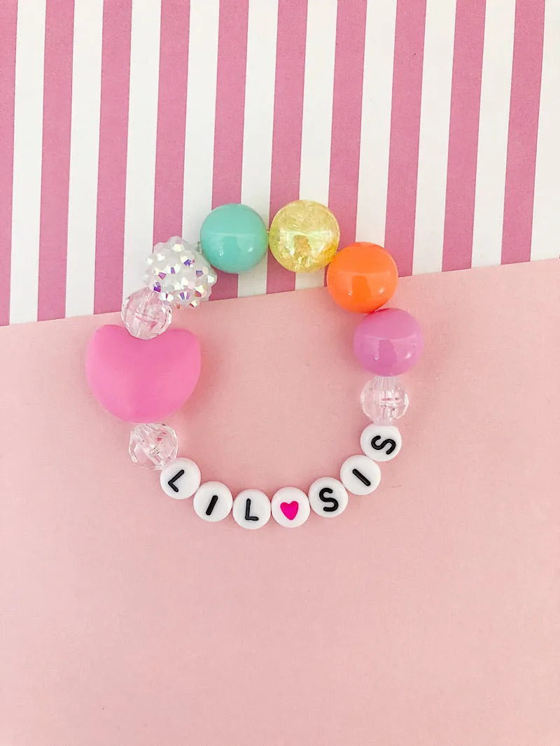 Big Sis OR Lil Sis Rainbow Heart Charm Bracelet