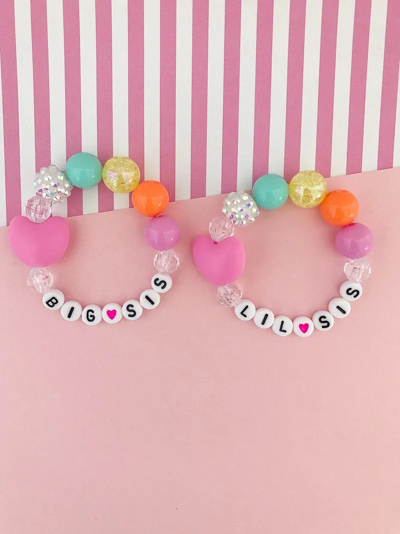 Big Sis OR Lil Sis Rainbow Heart Charm Bracelet