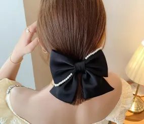 Black Bow Pearl Hairpin