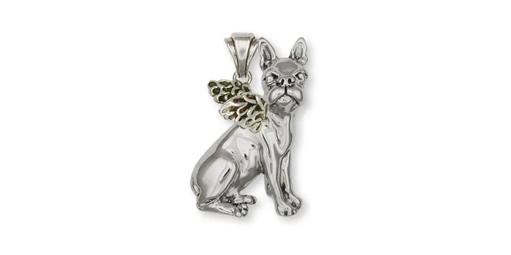 Boston Terrier Angel Pendant Jewelry Sterling Silver Handmade Dog Pendant D46-AP