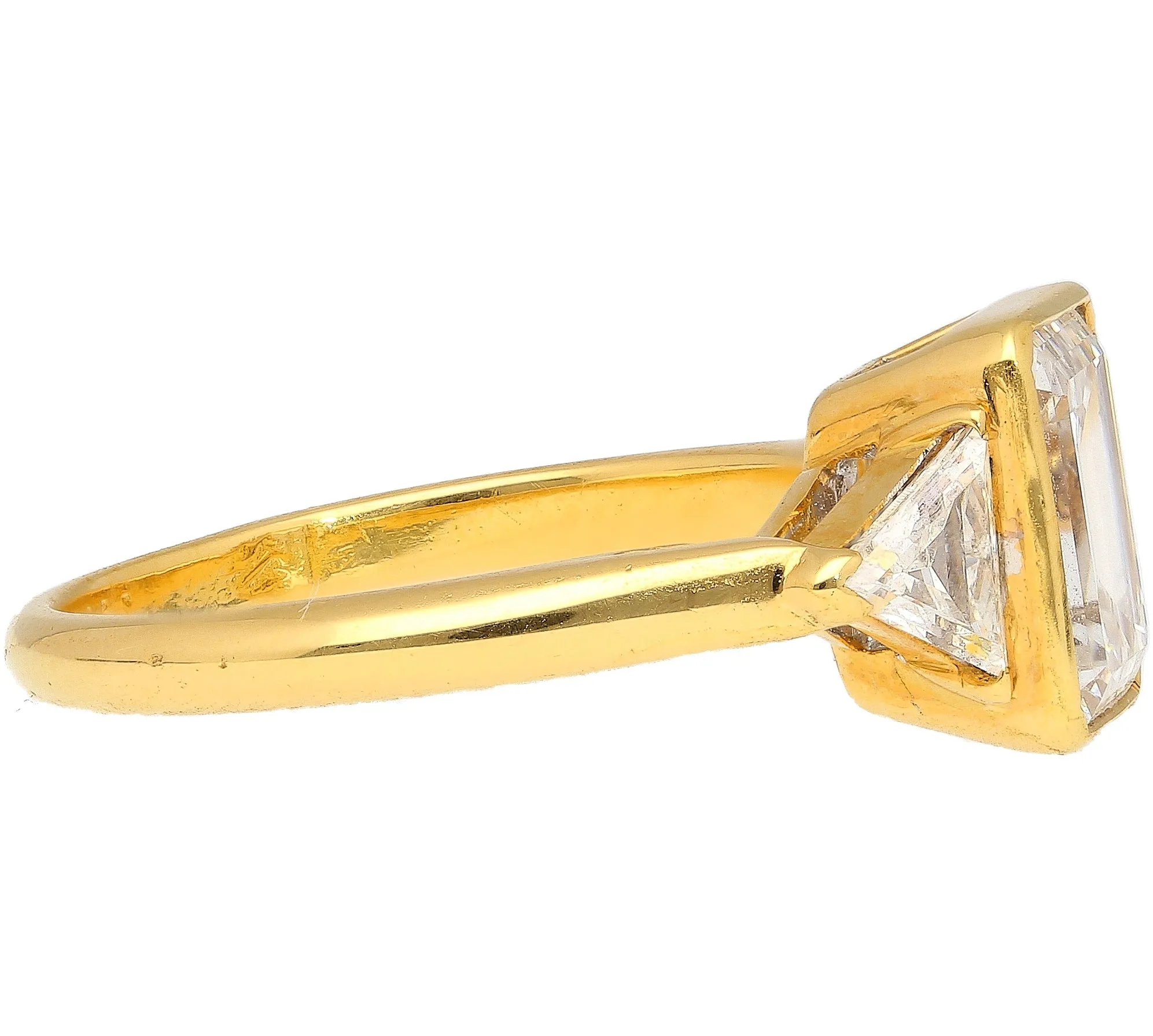 Boucheron Signed Ring With Bezel Set GIA Certified 2.09 Carat Emerald Cut E/SI1 Diamond and Trillion Side Stones