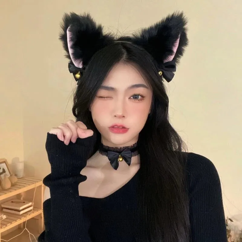 Cat Ears Bell Hairband Girl Cos Cat Hairpin Headdress Personalized Maid Hairpin Bow Headband Headdress