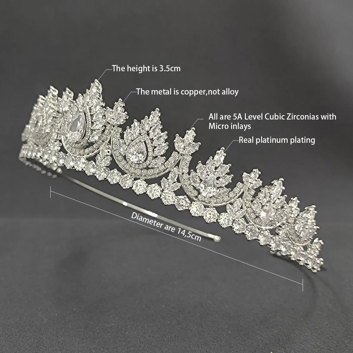 Class 5A Zirconia Wedding Tiara,Crystal Bride Tiaras for Bride FK68602