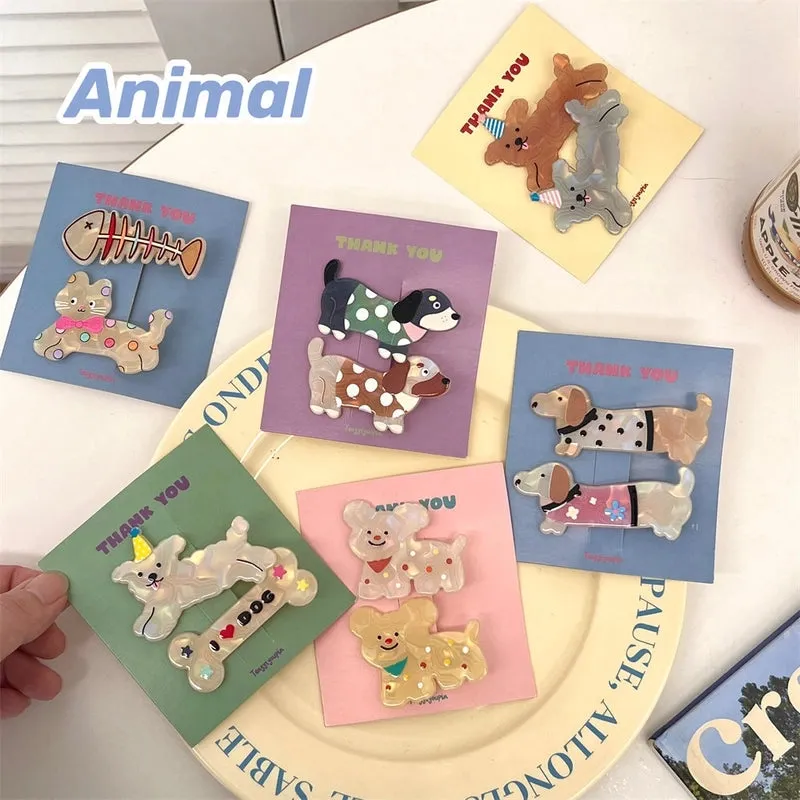 Cute Cartoon Acrylic Puppy Hairpin Combination Girl's Heartbreak Hairpin Bangs Clip Children's Bangs Clip Hair Accessories