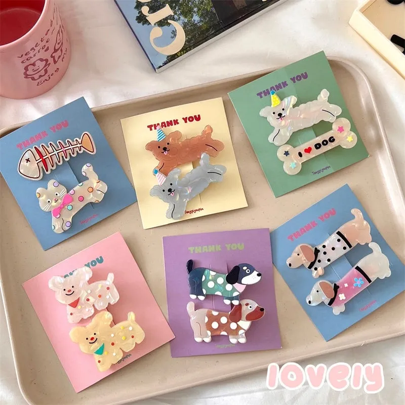 Cute Cartoon Acrylic Puppy Hairpin Combination Girl's Heartbreak Hairpin Bangs Clip Children's Bangs Clip Hair Accessories