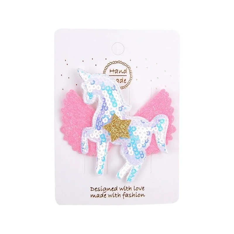 Fashion Children's Hairpin Sequins Rainbow Llittle Pony Cloth Hairpin