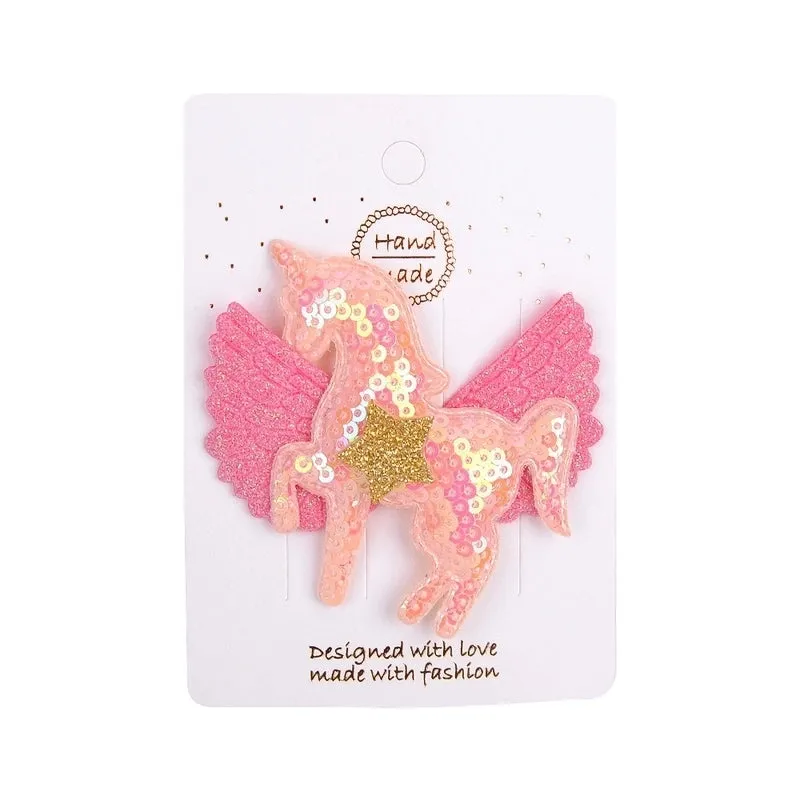 Fashion Children's Hairpin Sequins Rainbow Llittle Pony Cloth Hairpin