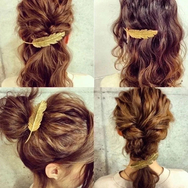 Fashion Golden Feather Leaf Hairpin