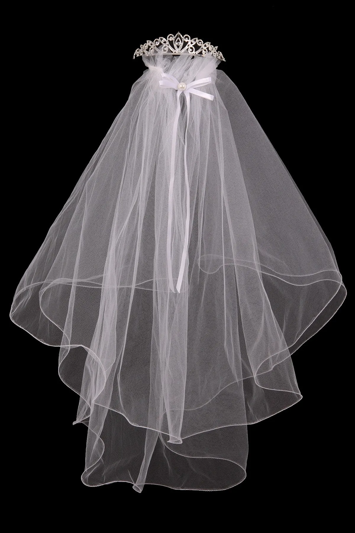 Girls White Rhinestone Tiara Communion Flower Girl Veil