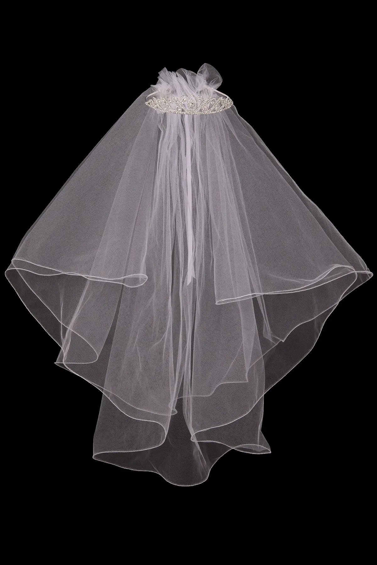 Girls White Rhinestone Tiara Communion Flower Girl Veil