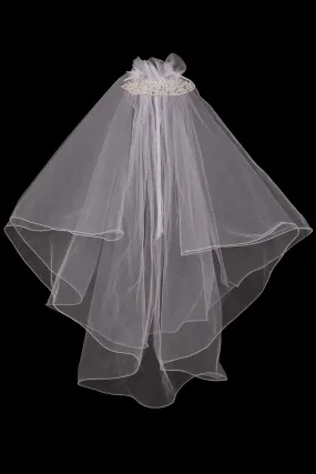 Girls White Rhinestone Tiara Communion Flower Girl Veil