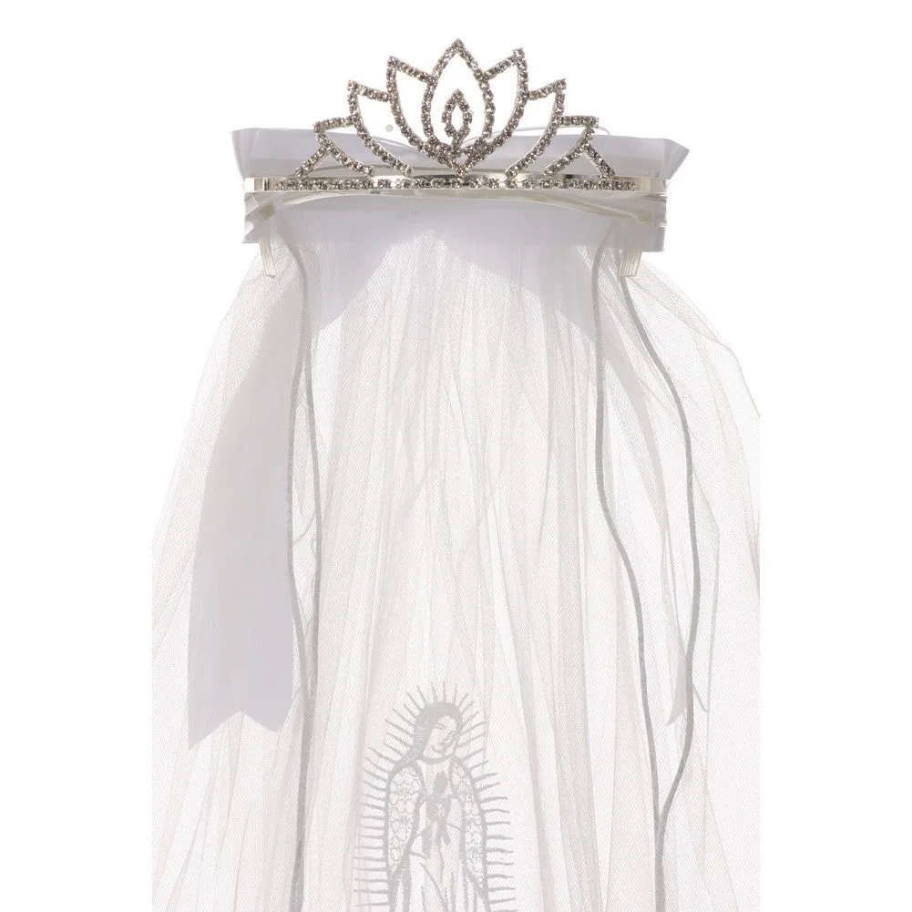Girls White Virgin Mary Detail Communion Flower Girl Tiara Veil