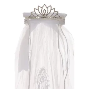 Girls White Virgin Mary Detail Communion Flower Girl Tiara Veil