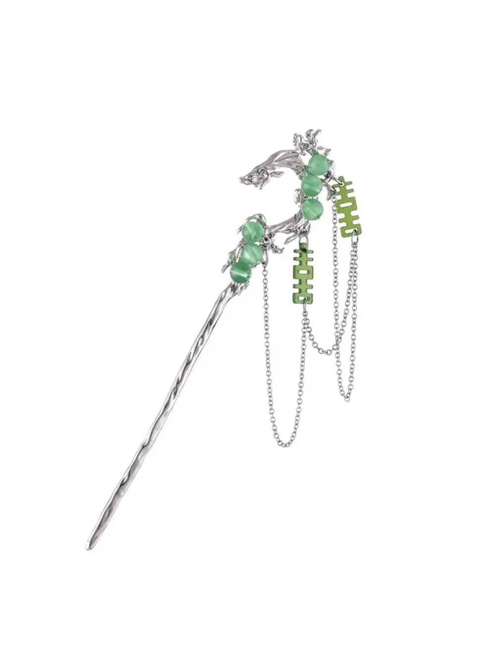 MUKTANK Chinese Style Green Fringed Hairpin