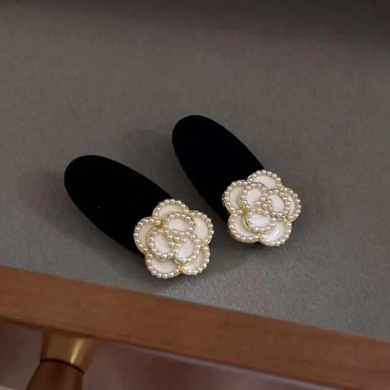 Pearl Camellia Hairpin Female Black Temperament Side Clip Bangs Clip Forehead Seamless Broken Hairpin Duckbill Clip Headdress