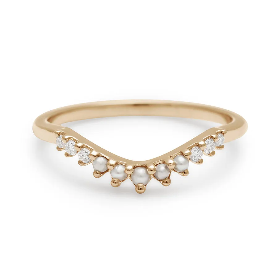Petite Tiara Curve Band - 14k Gold, Seed Pearl & White Diamond
