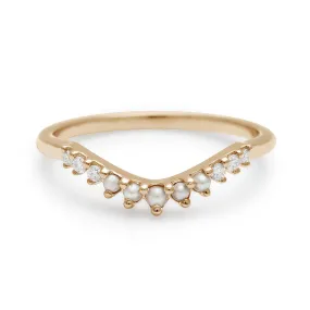Petite Tiara Curve Band - 14k Gold, Seed Pearl & White Diamond