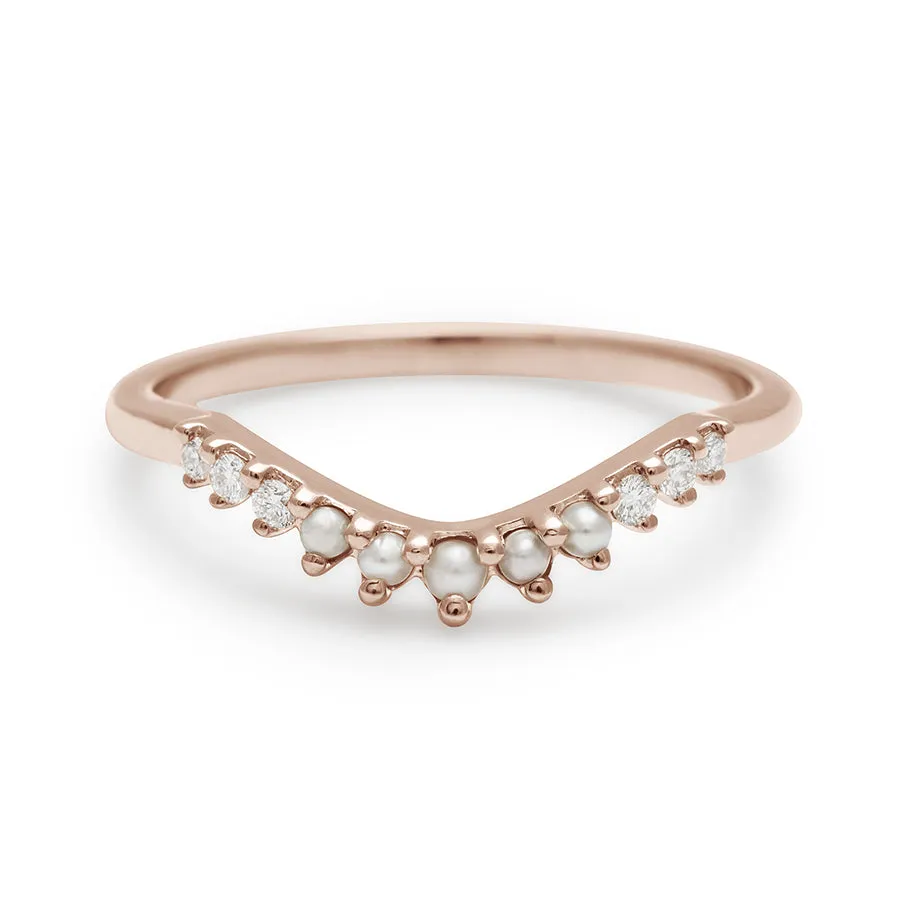 Petite Tiara Curve Band - 14k Gold, Seed Pearl & White Diamond