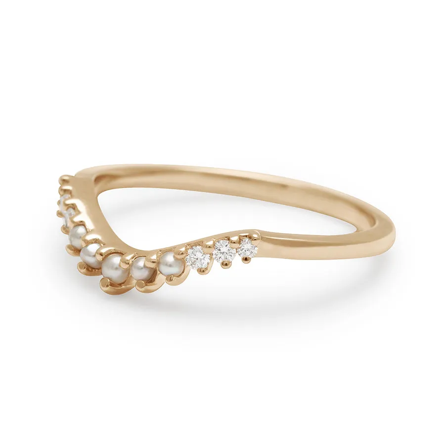 Petite Tiara Curve Band - 14k Gold, Seed Pearl & White Diamond