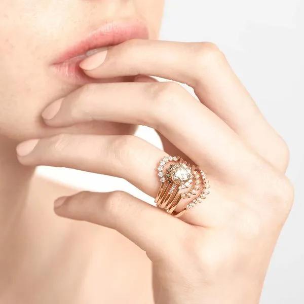Petite Tiara Curve Band - 14k Gold, Seed Pearl & White Diamond