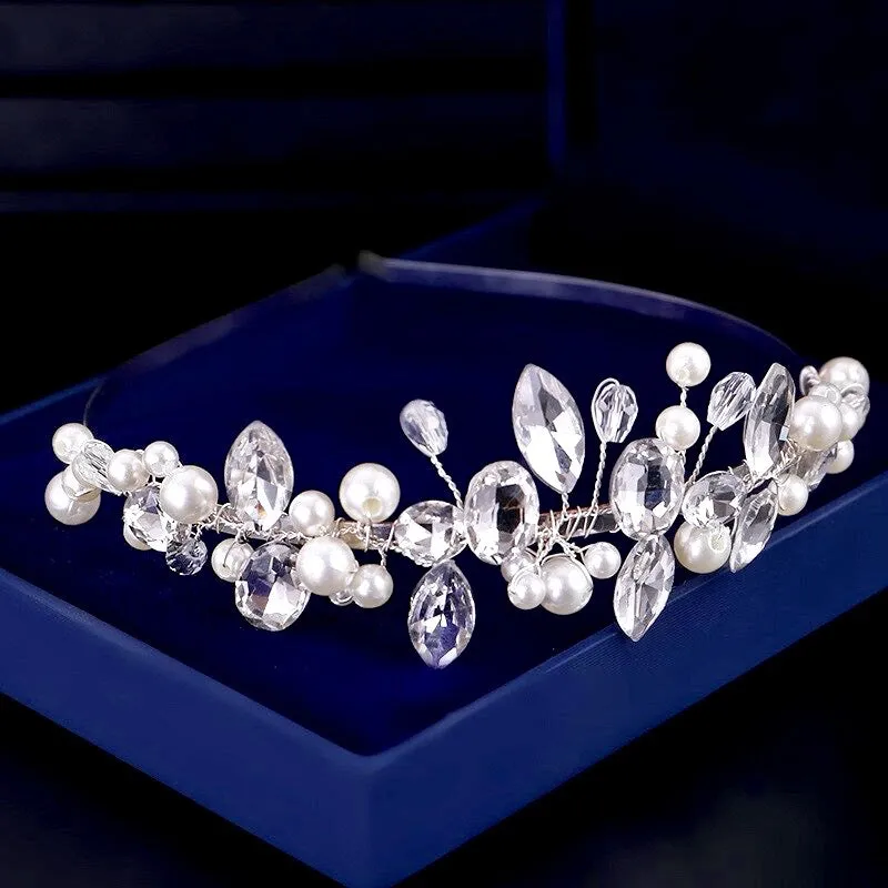 "Aleena" - Silver Pearl and Crystal Bridal Headband
