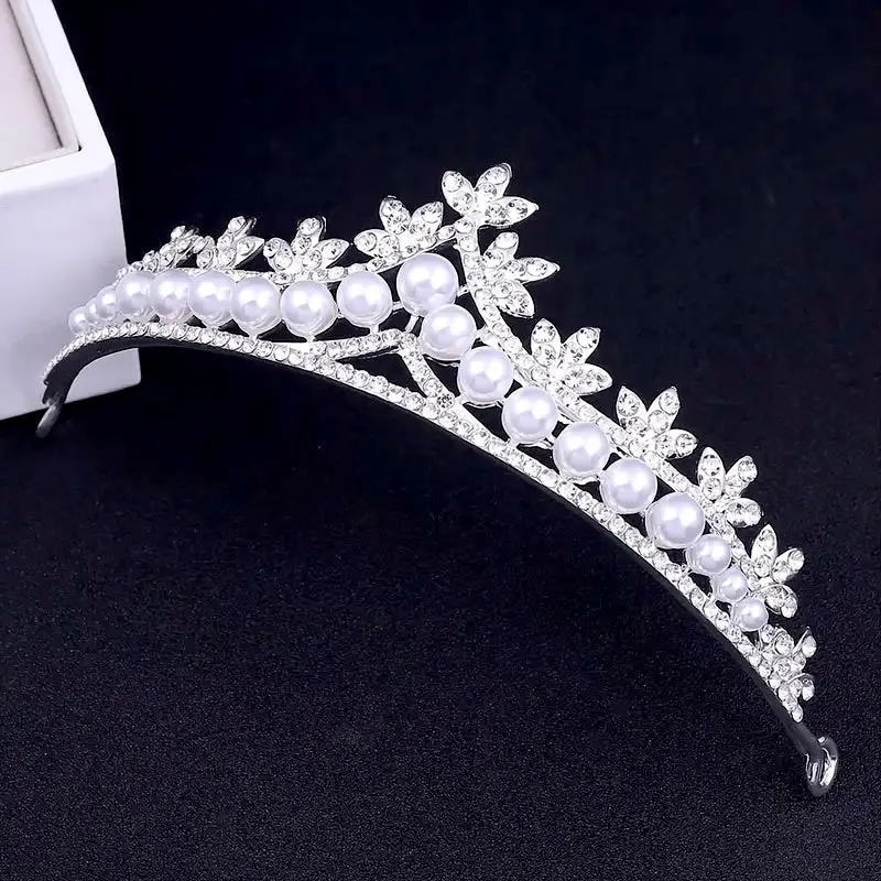"Annie" - Silver Crystal and Pearl 3-Piece Bridal Jewelry Set With Half Tiara