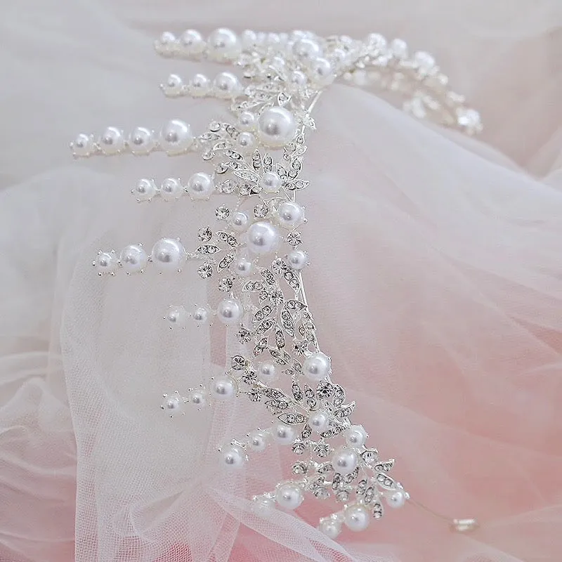 "Calypso" - Silver Pearl and Crystal Bridal Tiara