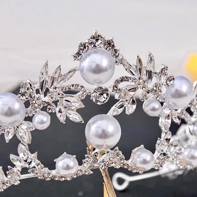 "Courtney" - Silver Pearl and Crystal Bridal Tiara