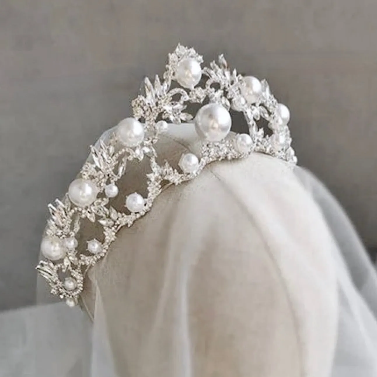 "Courtney" - Silver Pearl and Crystal Bridal Tiara
