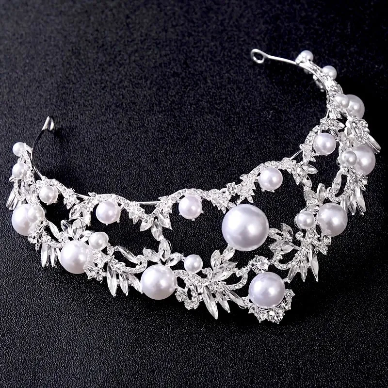 "Courtney" - Silver Pearl and Crystal Bridal Tiara