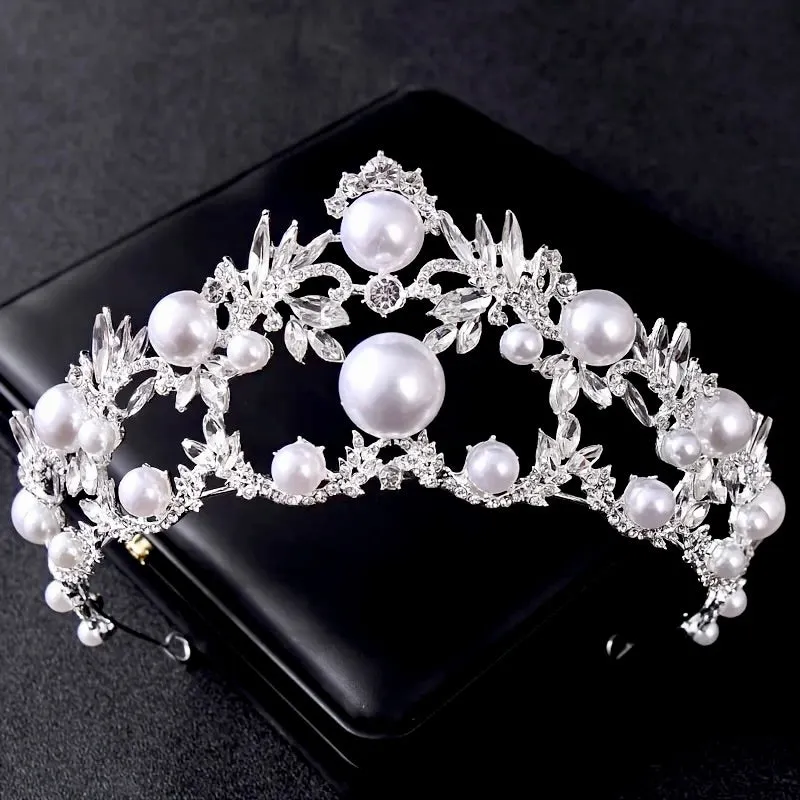 "Courtney" - Silver Pearl and Crystal Bridal Tiara