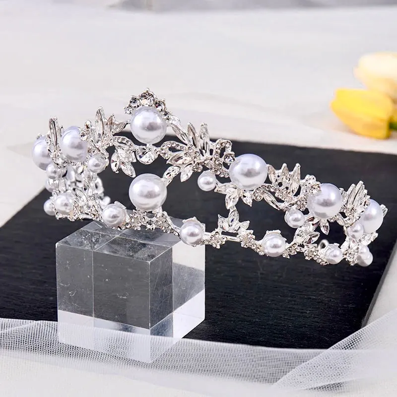 "Courtney" - Silver Pearl and Crystal Bridal Tiara