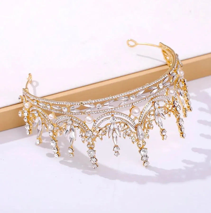 "Dayana" - Pearl and Crystal Bridal Tiara - Available in Silver and Gold