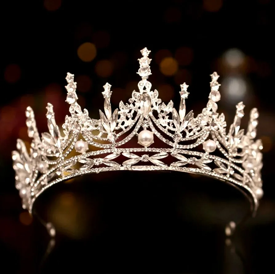"Dayana" - Pearl and Crystal Bridal Tiara - Available in Silver and Gold