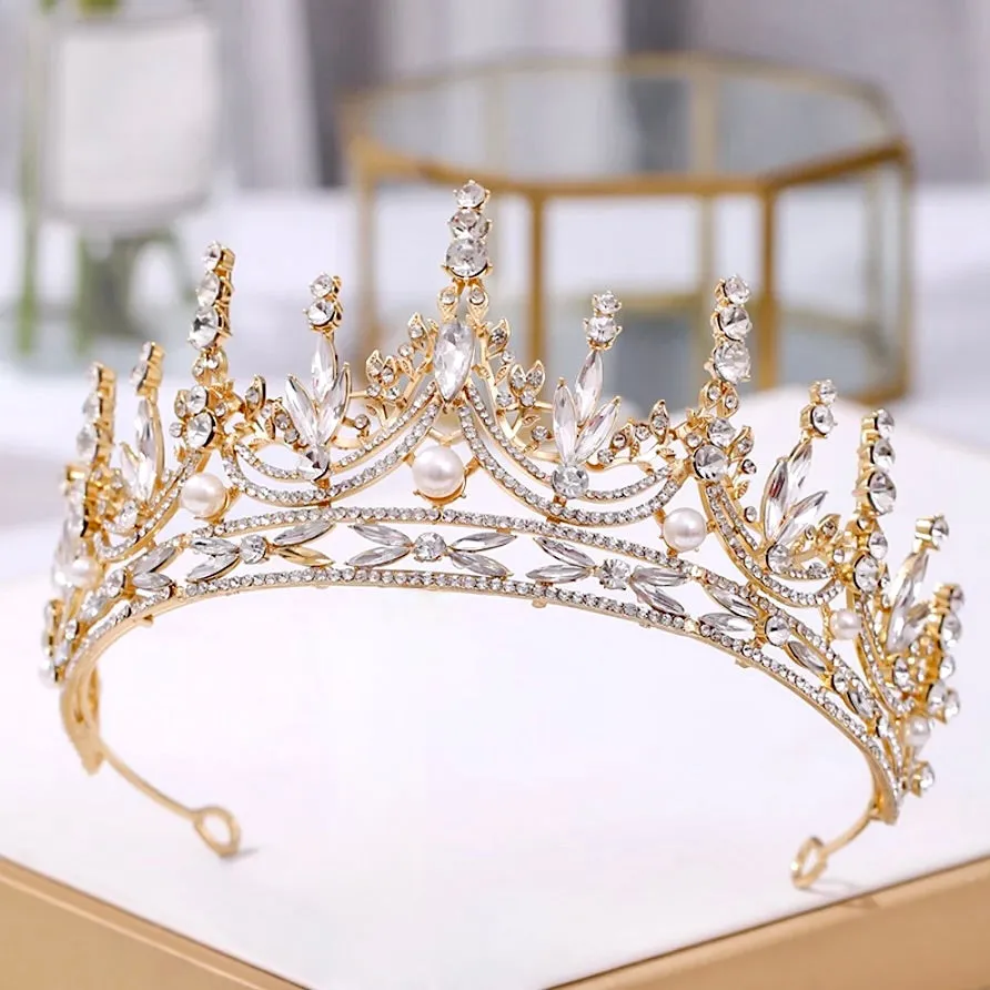 "Dayana" - Pearl and Crystal Bridal Tiara - Available in Silver and Gold
